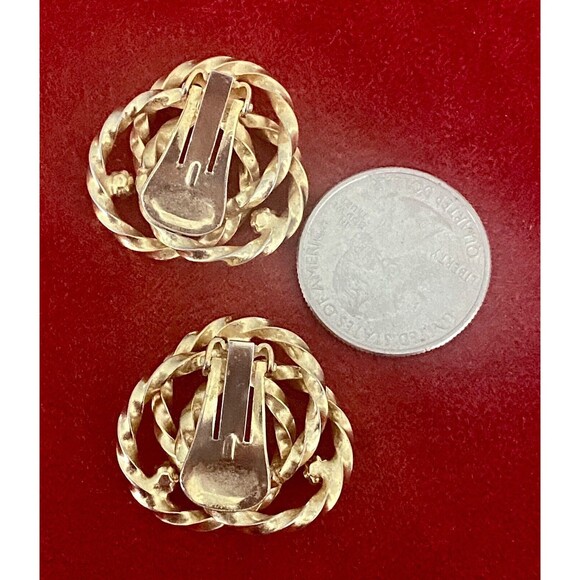 Vintage Gold-Plated Open Twist Lover's Knot Brooch and Earring Set Faux Pearl Ex - Picture 9 of 12